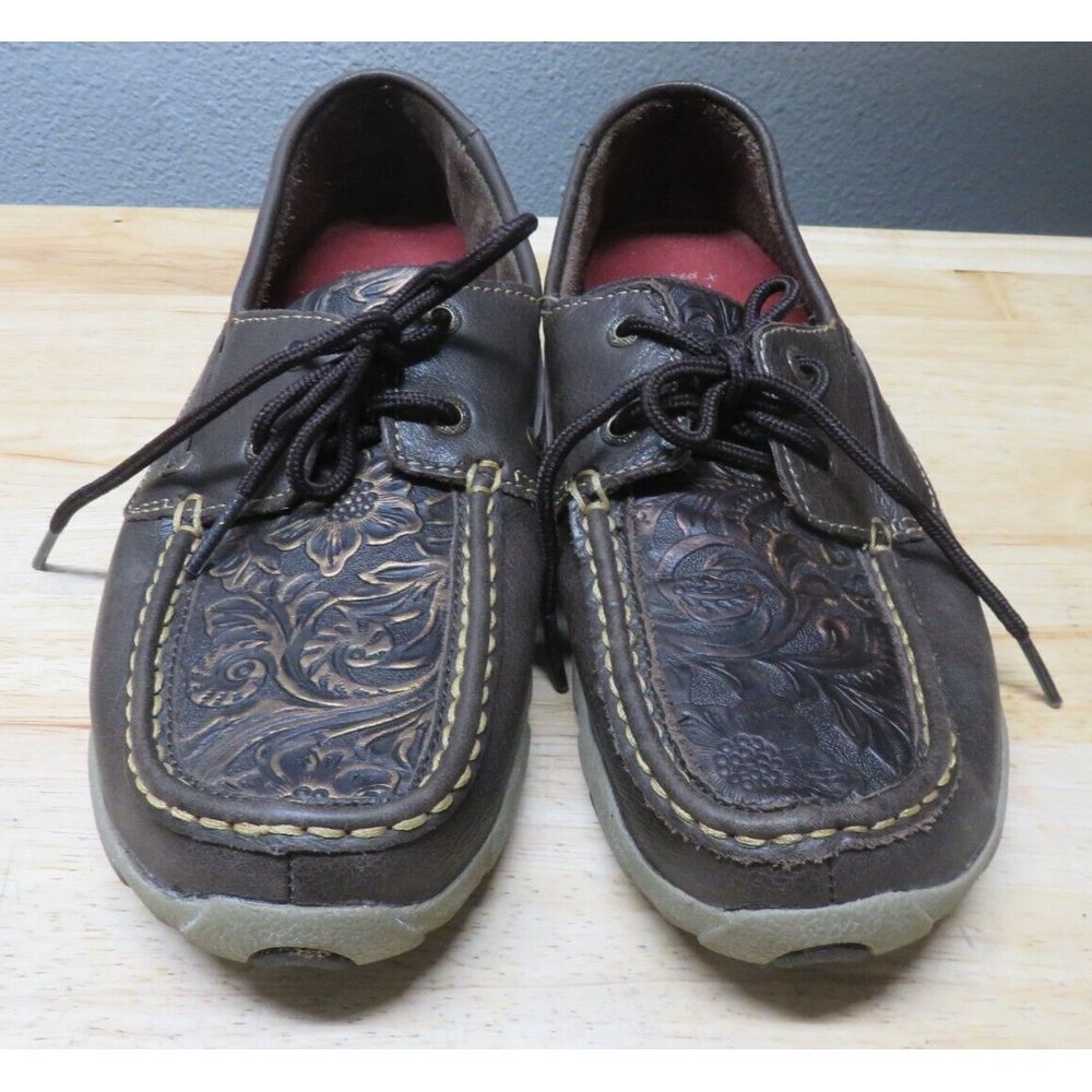 Twisted X Brown Moccasins with Embossed Design